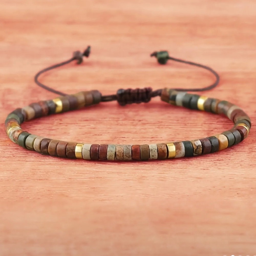 Adjustable Beaded Bracelet in Brown and Gold
